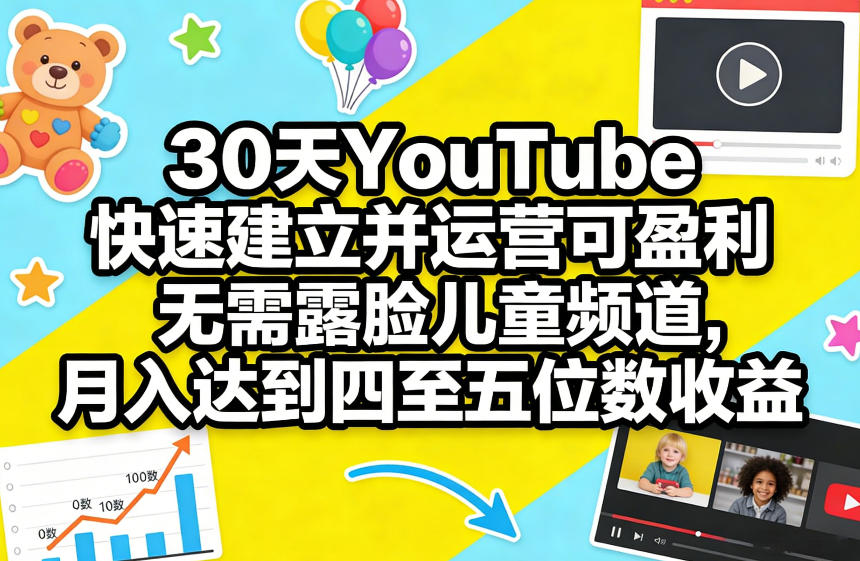 30天YouTube快速建立并运营可盈利无需露脸儿童频道，月入达到四至五位数收益_03061740