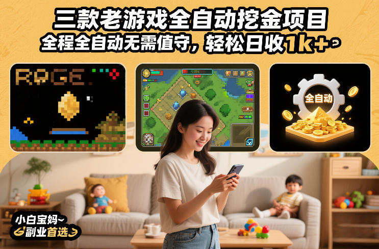 三款老游戏全自动挖金项目，全程全自动无需值守，轻松日收1k+，小白宝妈副业首选【揭秘】_02021502