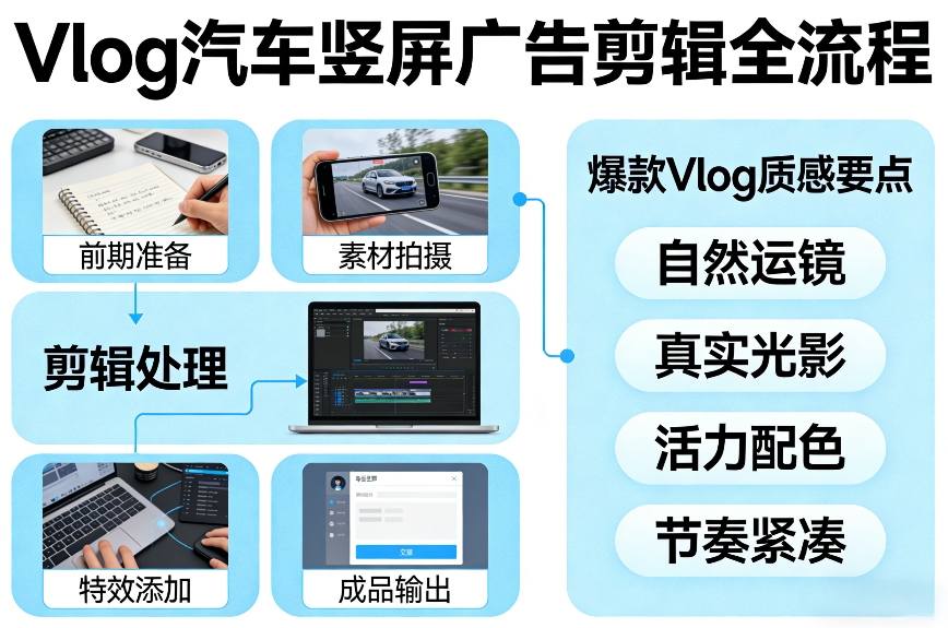 Vlog感觉汽车竖屏广告剪辑脚本全流程，拿捏爆款Vlog质感_02071249