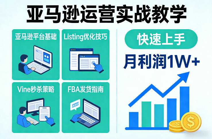亚马逊运营实战教学，亚马逊平台+Listing优化+Vine秒杀+FBA发货等，快速上手，实现店铺月利润1W_02022141