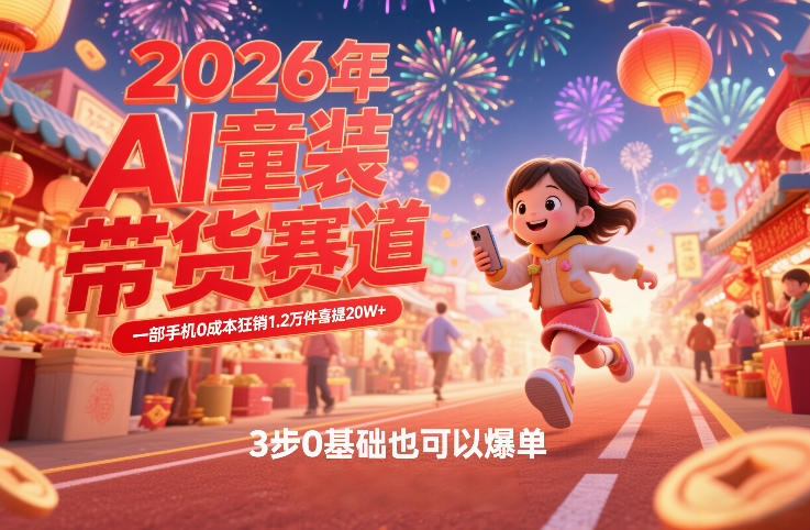 AI童装新春带货赛道，一部手机0成本狂销1.2万件喜提20W+，3步0基础也可以爆单_02051453