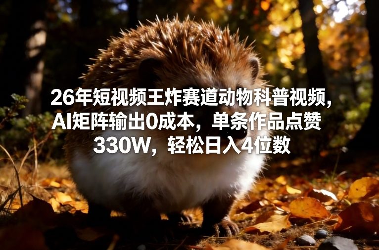 26年短视频王炸赛道动物科普视频，AI矩阵输出0成本，单条作品点赞330W，轻松日入4位数_02021419