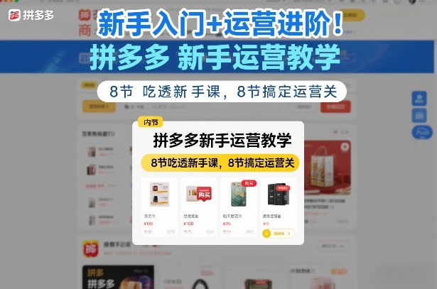 新手入门+运营进阶！拼多多新手运营教学，8节吃透新手课，8节搞定运营关_02071124