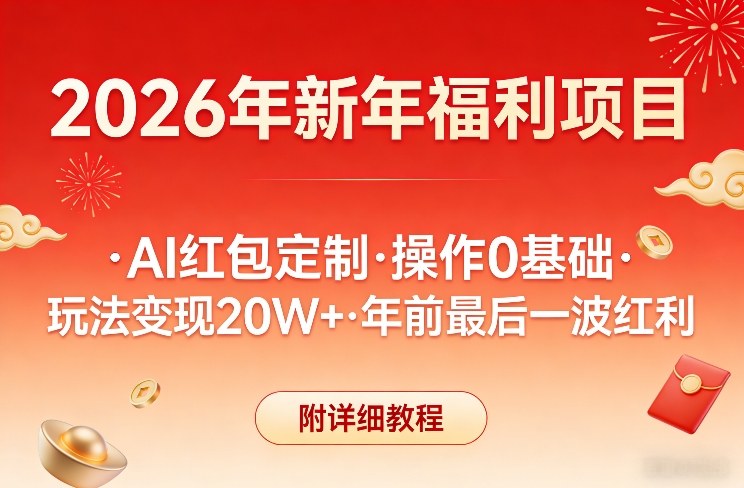 新年福利项目，AI红包定制，操作0基础，玩法变现20W+年前最后一波红利，附详细教程_02041629