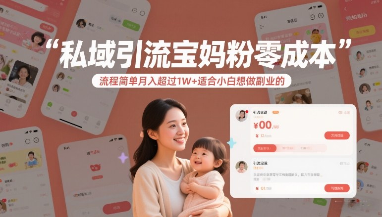 私域引流宝妈粉零成本流程简单月入超过1W+适合小白想做副业的_02011105