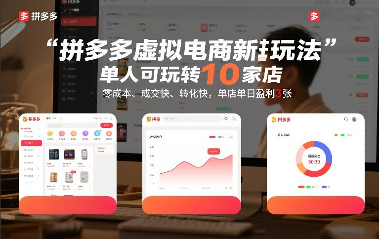 拼多多虚拟电商新玩法，单人可玩转10家店，零成本、成交快、转化快，单店单日盈利3张【揭秘】_02020853