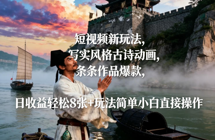 短视频新玩法，写实风格古诗动画，条条作品爆款，日收益轻松8张+玩法简单小白直接操作_02021456