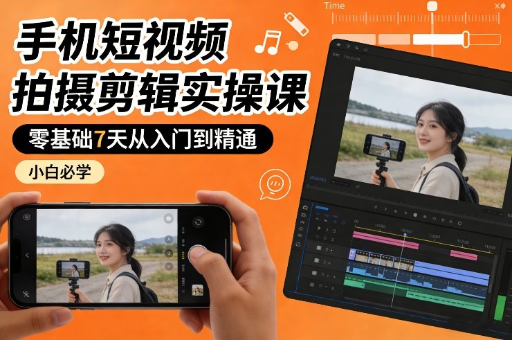 手机短视频拍摄剪辑实操课，零基础7天从入门到精通，小白必学_02090906