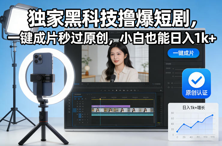 独家黑科技撸爆短剧，一键成片秒过原创，小白也能日入1k+【揭秘】_02021502
