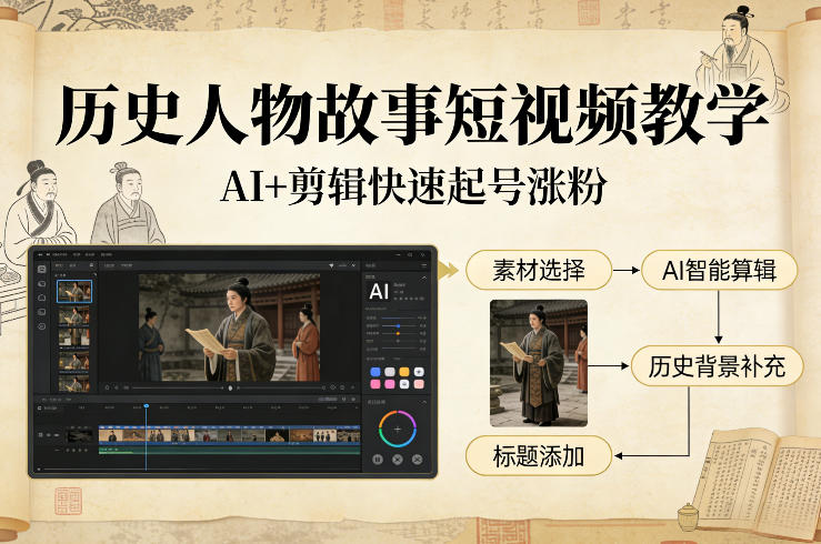 历史人物故事短视频教学，AI+剪辑制作历史人物题材短视频，快速起号涨粉_02051452