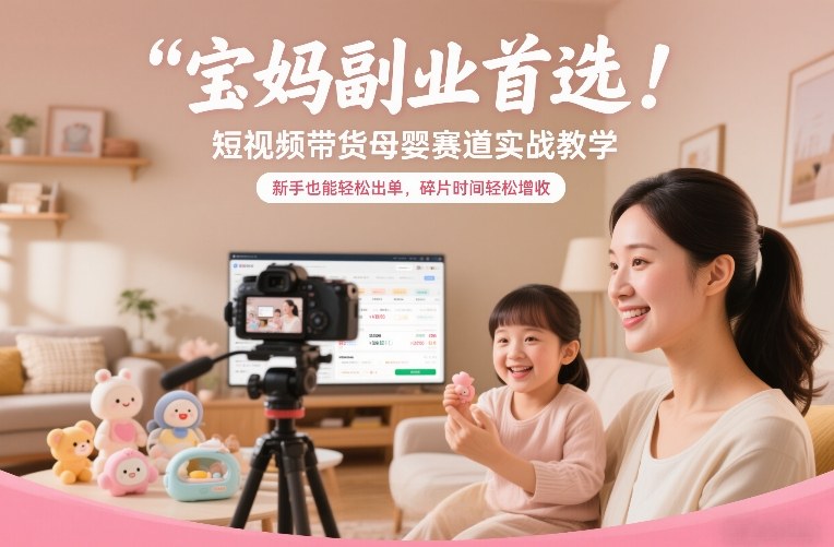 宝妈副业首选！短视频带货母婴赛道实战教学，新手也能轻松出单，碎片时间轻松增收_02021448