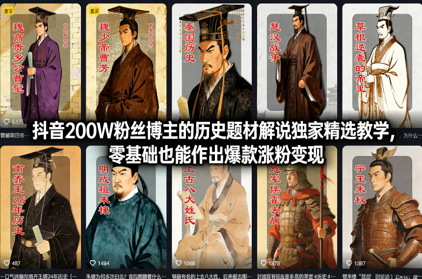 抖音200W粉丝博主的历史题材解说独家精选教学，零基础也能作出爆款涨粉变现_02020852