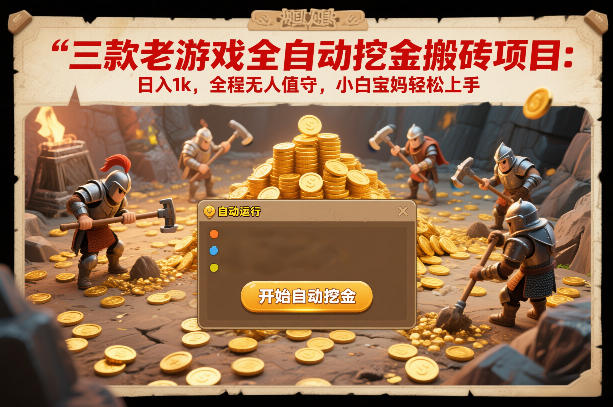 三款老游戏全自动挖金搬砖项目：日入1k，全程无人值守，小白宝妈轻松上手【揭秘】_02021458